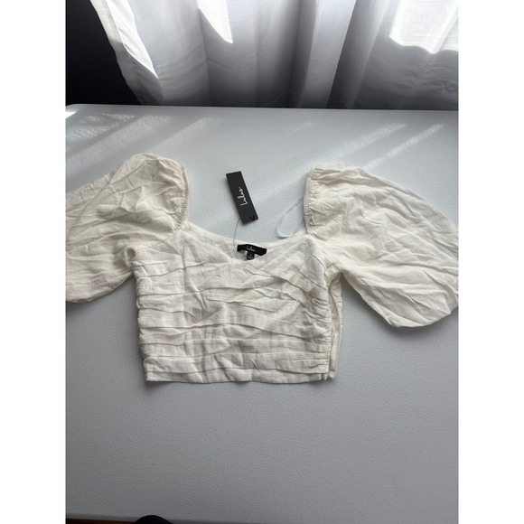 Lulus Ruched Crop Top Puff Sleeve Blouse Square Neck White Size S - Picture 1 of 4